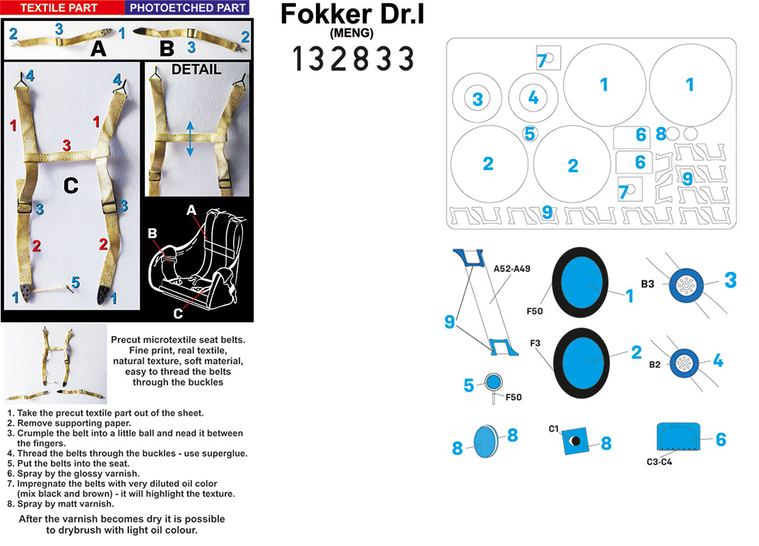 HGW HGW132833 1:32 Fokker Dr.I Triplane BASIC LINE: seatbelts + masks