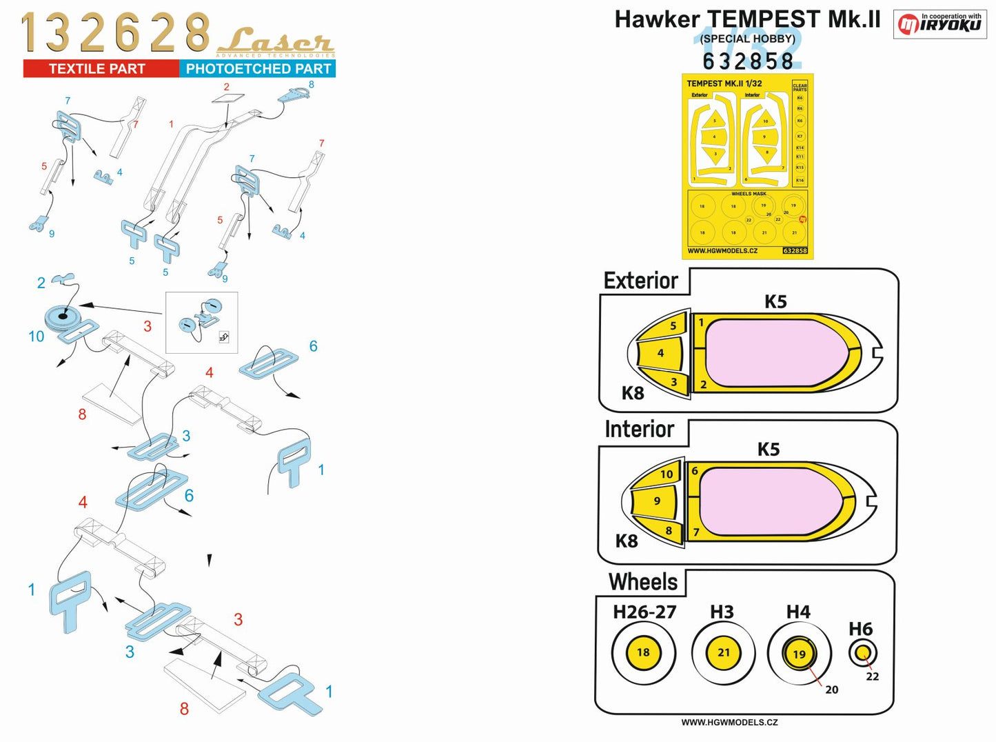 HGW HGW132838 1:48 Hawker TEMPEST Mk.II BASIC LINE: seatbelts + masks