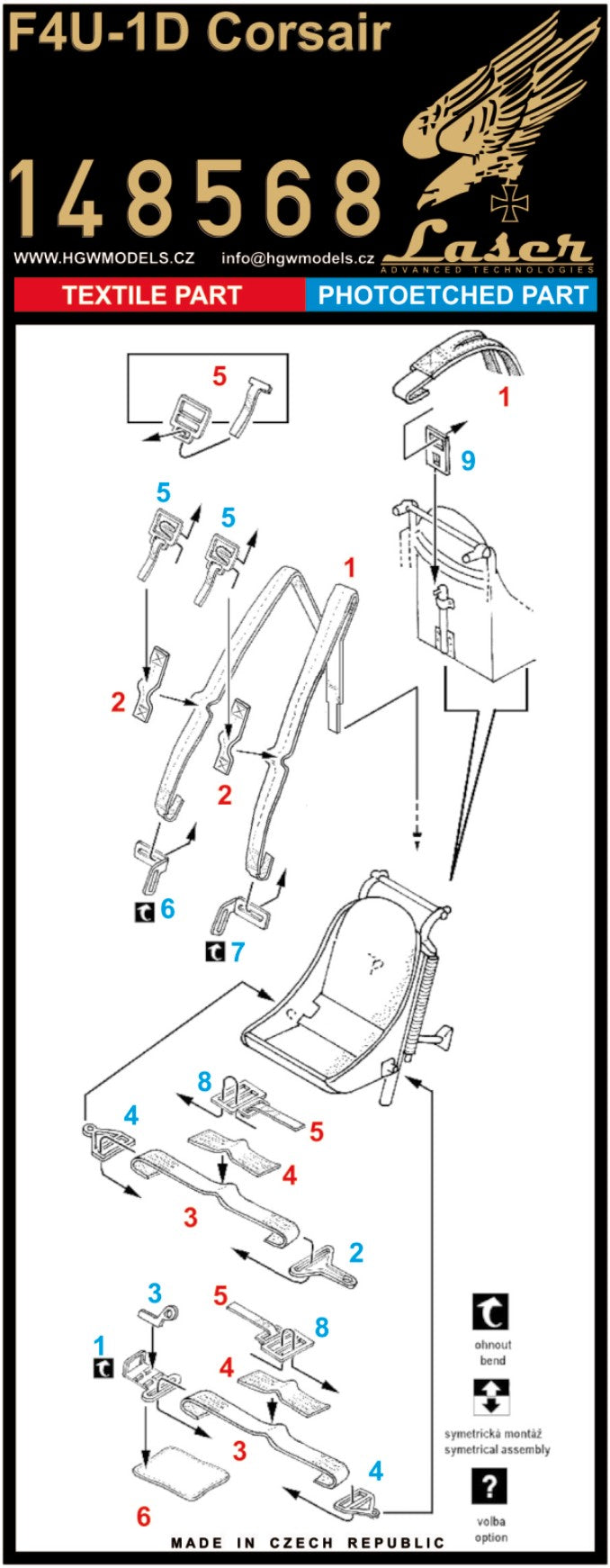 HGW HGW148568 1:48 Vought F4U-1D Corsair pre-cut Seatbelts