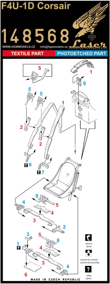 HGW HGW148568 1:48 Vought F4U-1D Corsair pre-cut Seatbelts