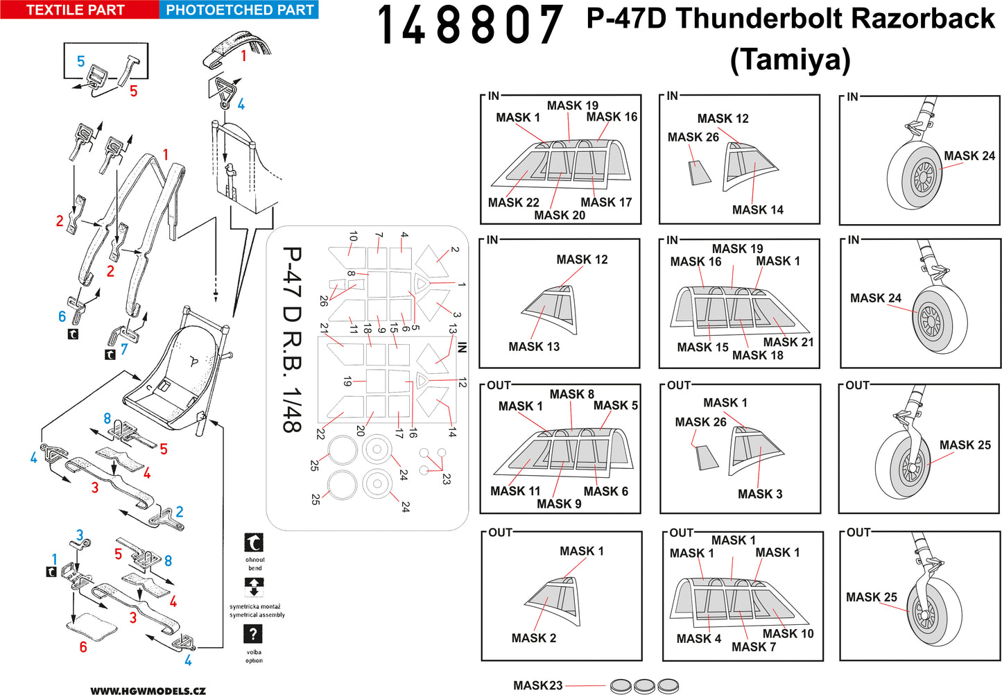 HGW 148807 P-47D Razorback Seatbelts & Canopy Masks 1:48