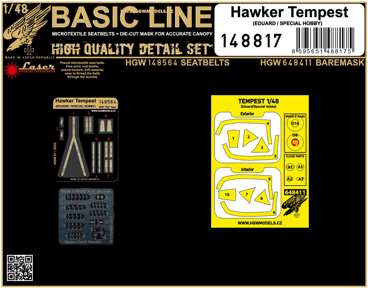 HGW 148817 Hawker Tempest Seatbelts & Masks 1:48