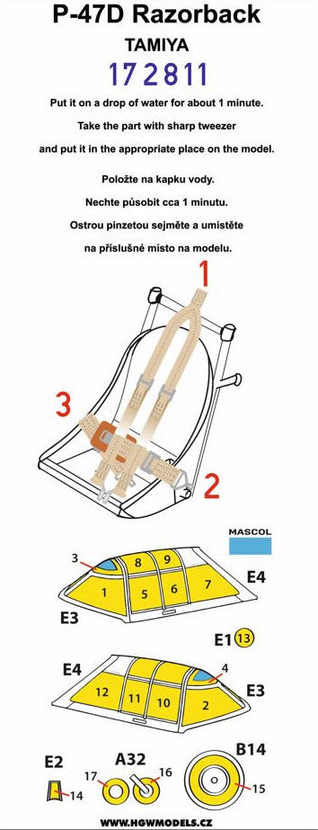 HGW 172811 P-47D Razorback Seatbelts & Masks 1:72