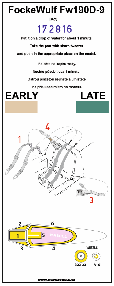 HGW HGW172816 1:72 Focke-Wulf Fw-190D-9 BASIC LINE: seatbelts + masks