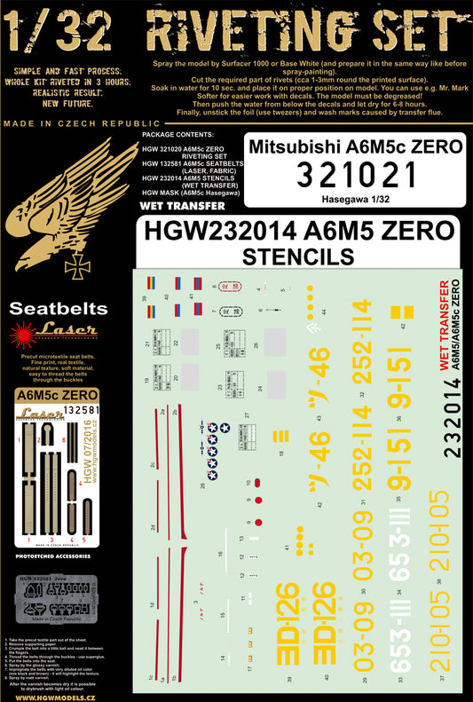 HGW 321021 Mitsubishi A6M5c Zero Positive Rivets & Masks 1:32