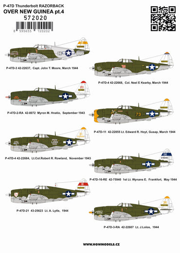 HGW 572020 P-47D Razorback Over New Guinea Decals 1:72