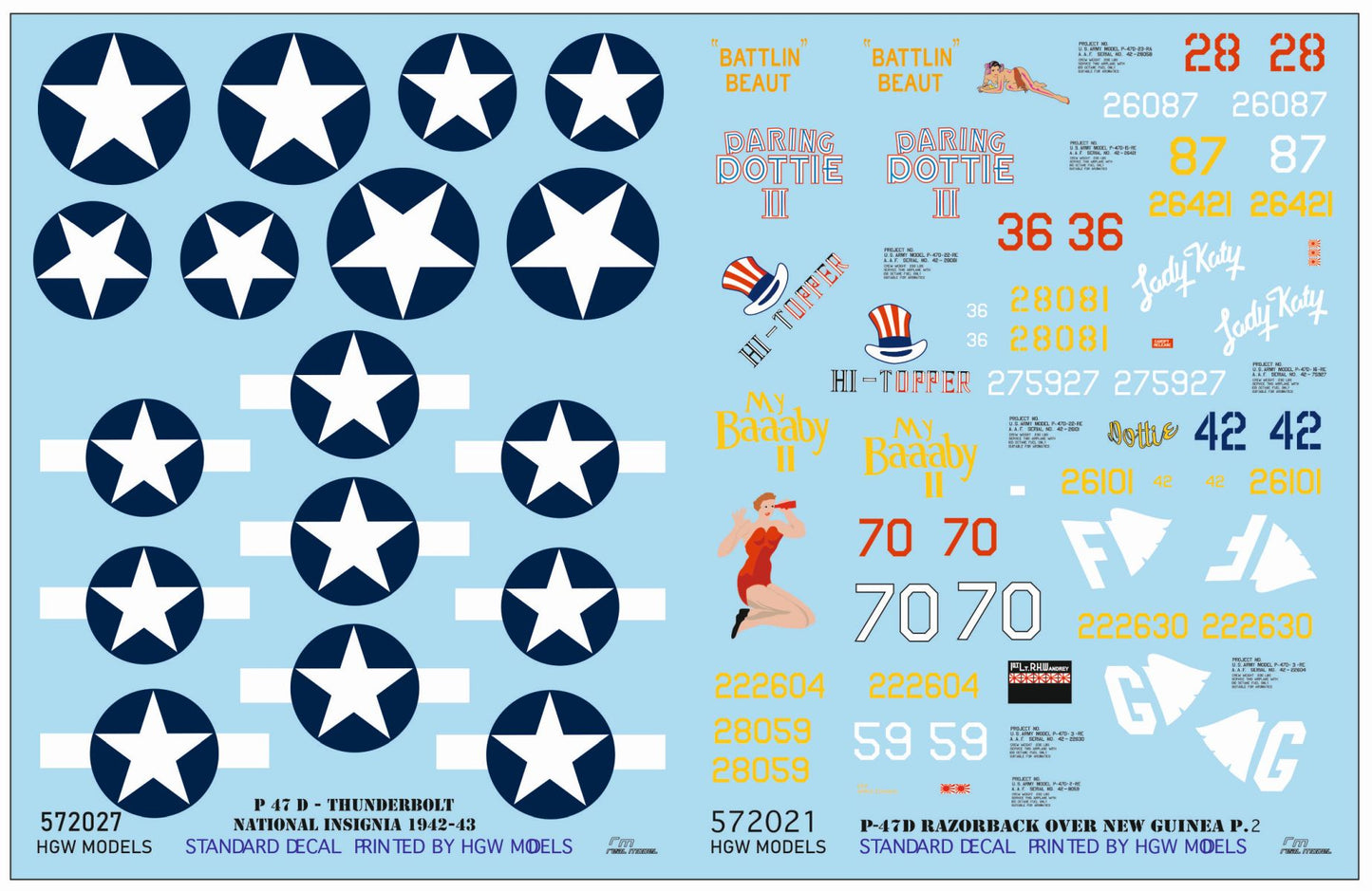 HGW 572021 P-47D Razorback Over New Guinea Pt 2 Decals 1:72