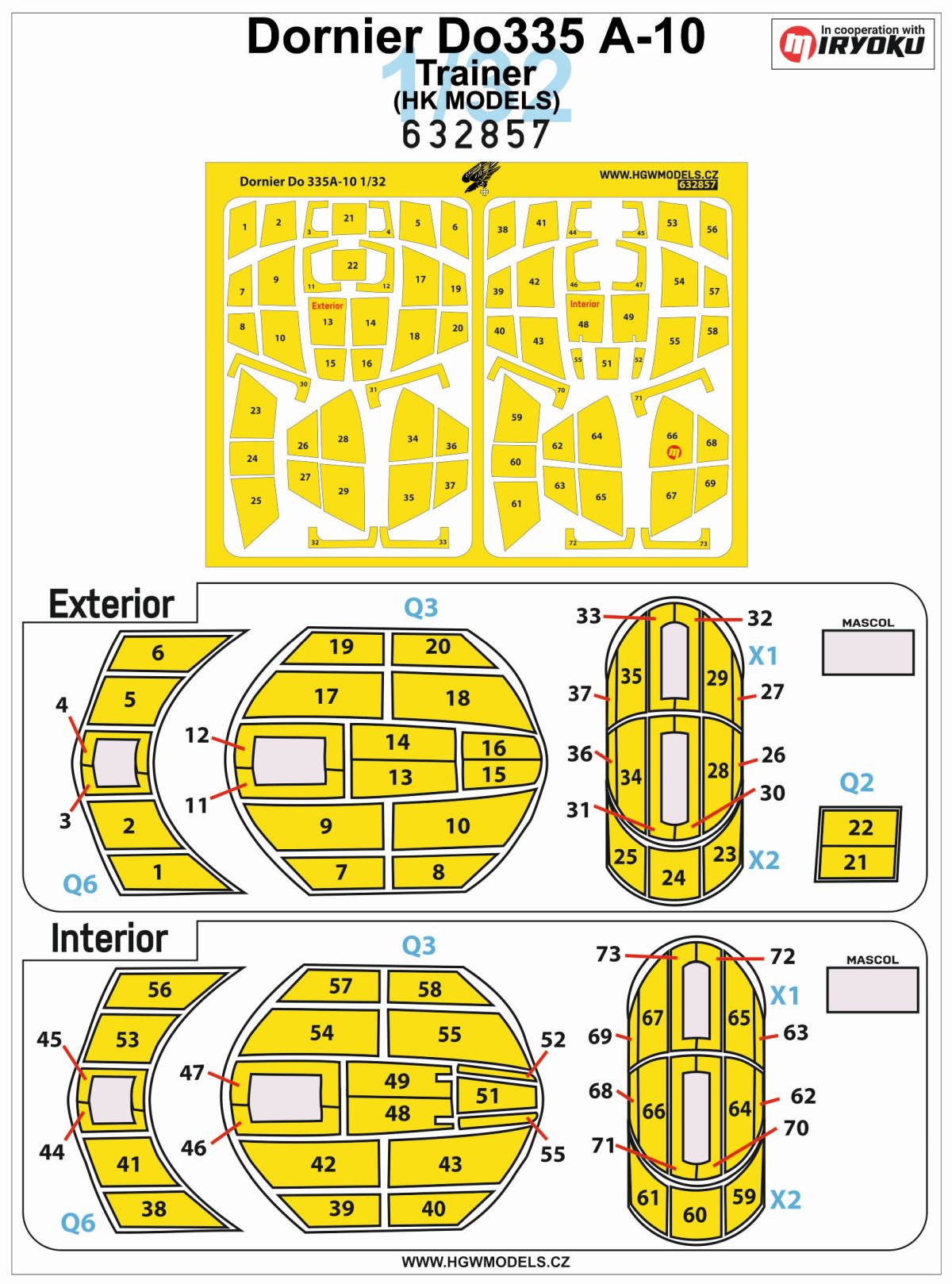 HGW HGW632857 1:32 Dornier Do-335A-10 canopy frame paint masks