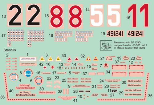 H-Model Decals HMD48008 Bf-109G NJG Wilde Sau JG 300 Pt 2 1:48
