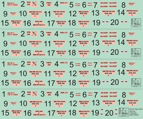 H-Model Decals HMD48026 1:48 de Havilland DH.82A Tiger Moth stencils