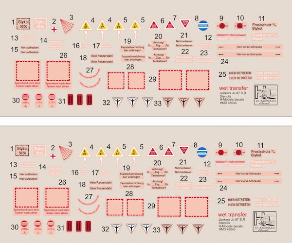 H-Model Decals HMD48043 1:48 Junkers Ju-87B/R 'Stuka' Stencils