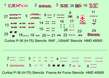 H-Model Decals HMD48065 1:48 Curtiss P-36 stencils
