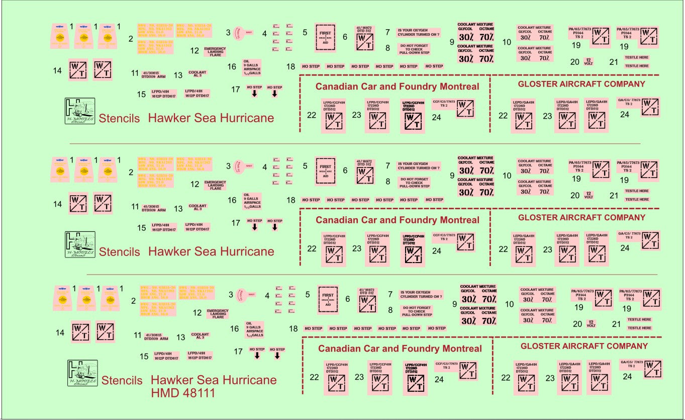 H-Model Decals HMD48111 1:48 Hawker Sea Hurricane stencils