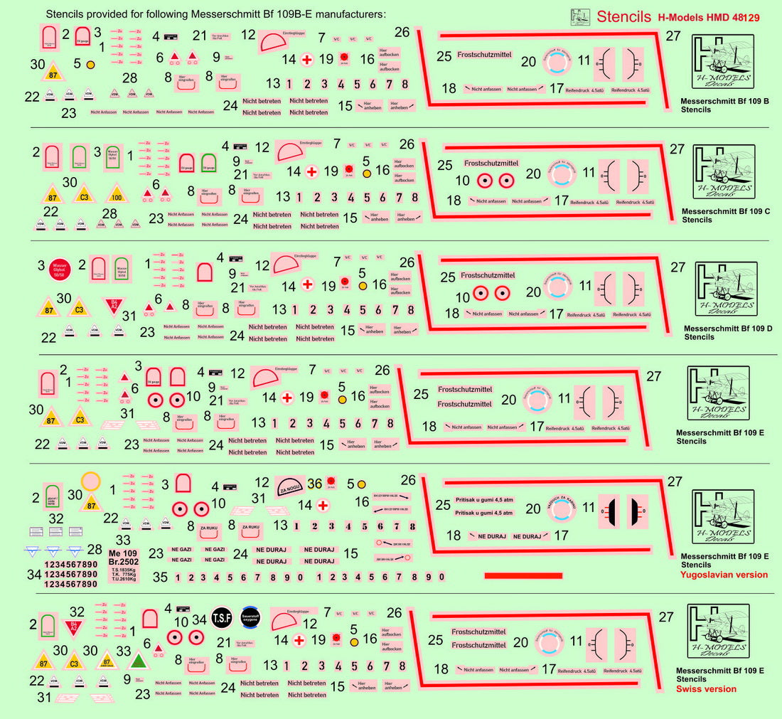 H-Model Decals HMD48129 1:48 Messerschmitt Bf-109B/Bf-109C/Bf-109D/Bf-109E