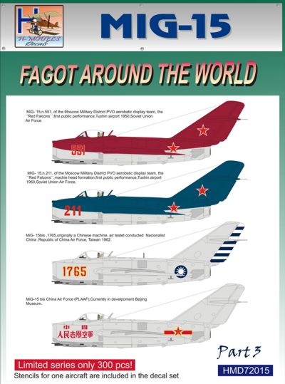 H-Model Decals HMD72015 1:72 Mikoyan MiG-15 Fagot Around the World, Pt.3