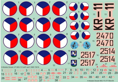 H-Model Decals HMD72016 1:72 Mikoyan MiG-15UTI in CzAF, Pt.1