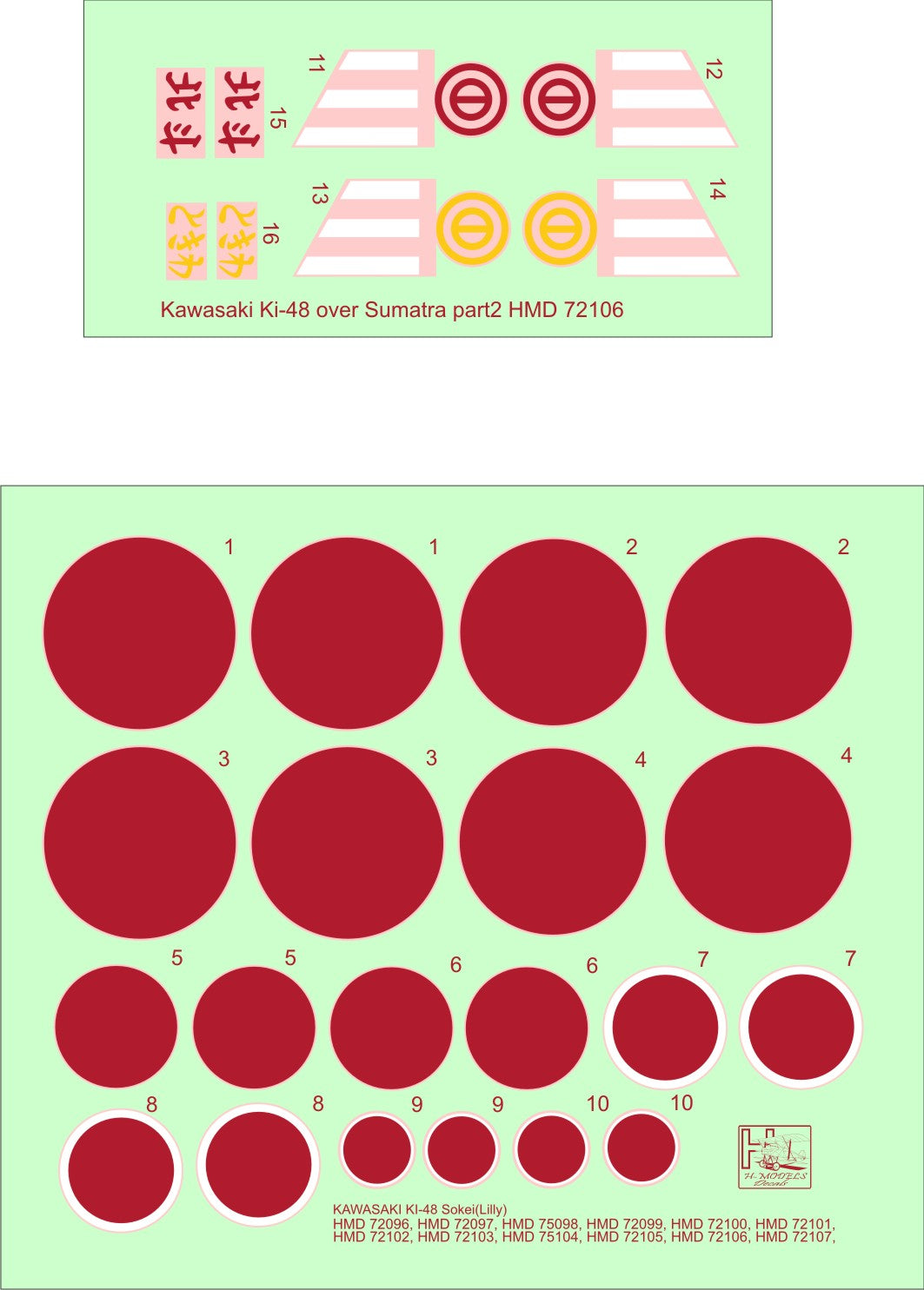 H-Model Decals HMD72106 1:72 Kawasaki Ki-48-II over Sumatra, Pt.2