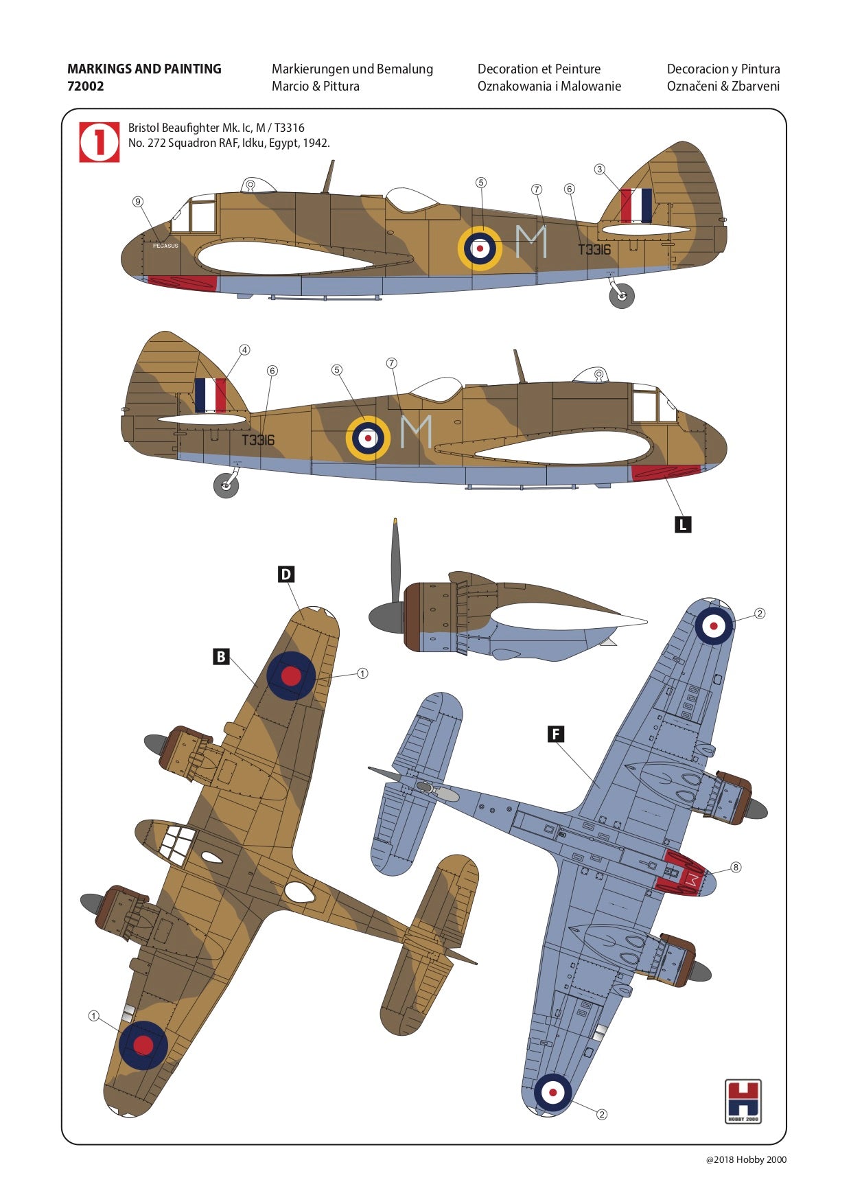 Hobby 2000 H2K72002 Bristol Beaufighter Mk.IF/IC (Hasegawa) 1:72