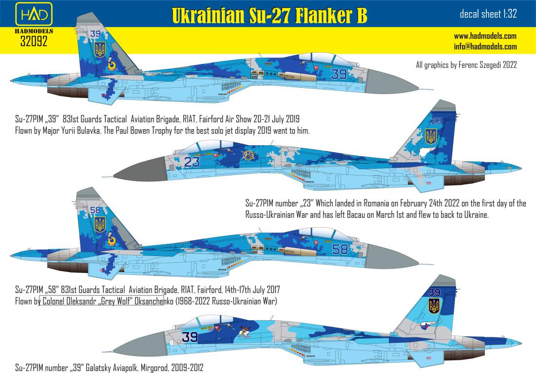HAD Models HUN32092 1:32 Ukrainian Sukhoi Su-27P1M Flanker B