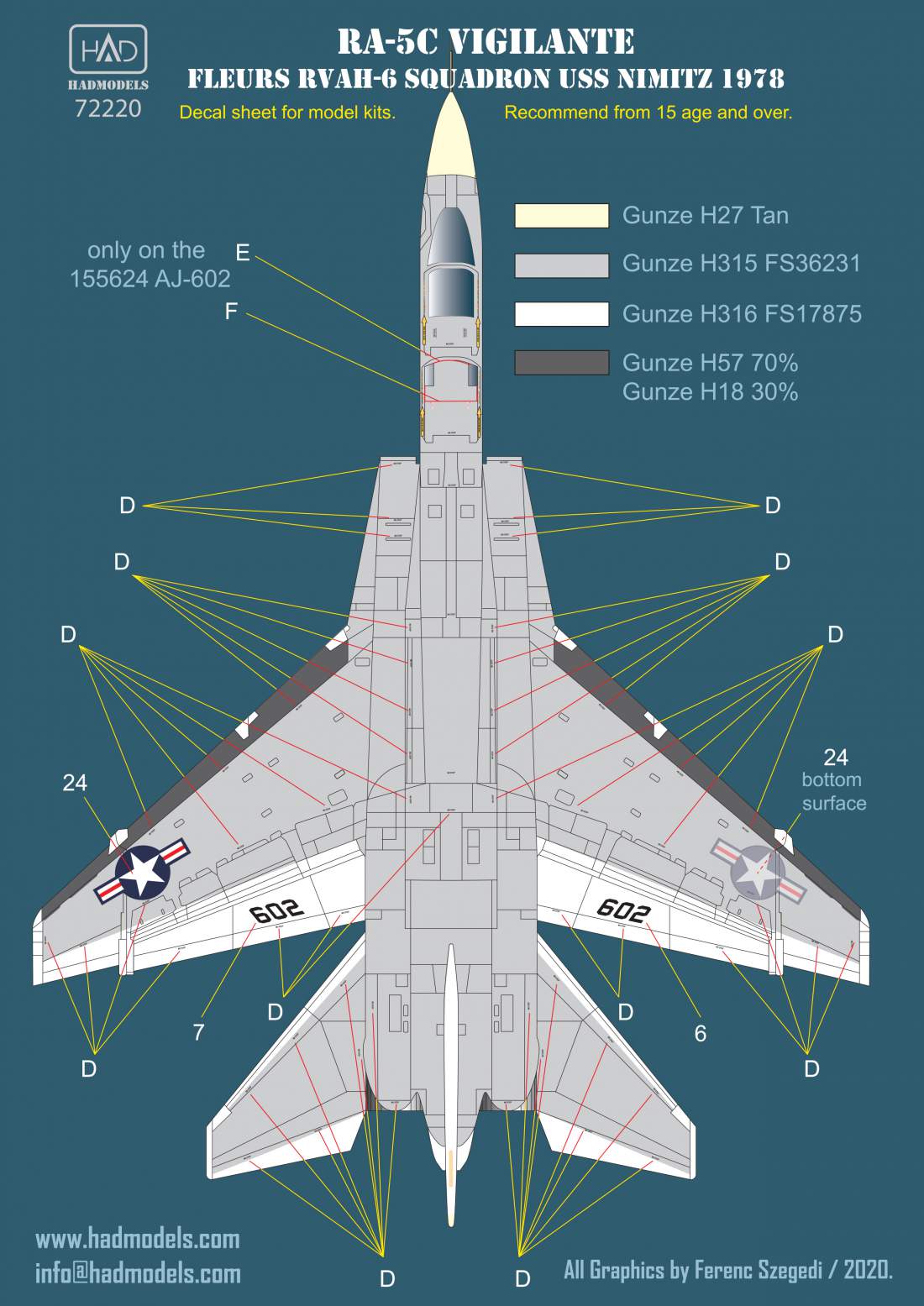 HAD Models HUN72220 RA-5C Vigilante Pt 3 USS Nimitz Stencils 1:72