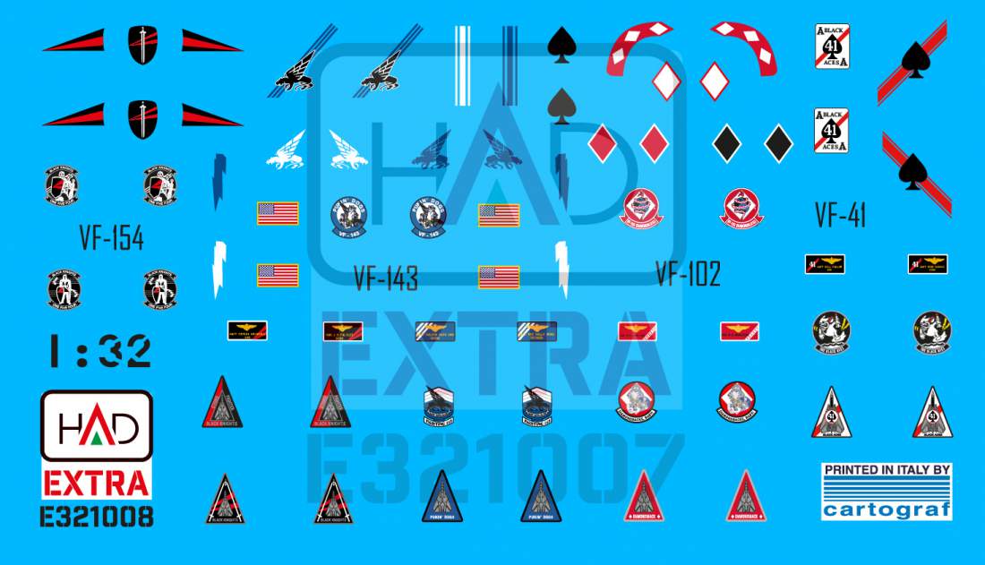 HAD Models HUNE321008 F-14A/B/D Tomcat Patches VF-143/213/41 1:32