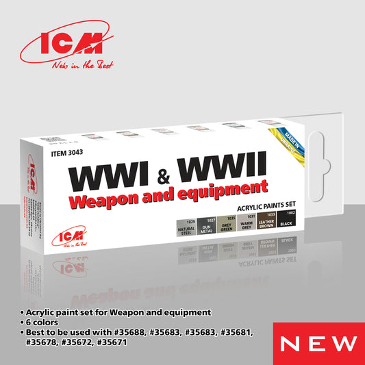 ICM ICM3043 WWI & WWII Weapon & Equipment Acrylic Paint Set (x6)