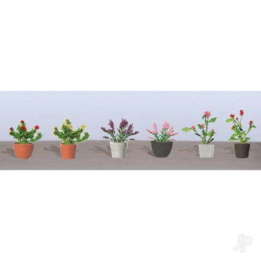 JTT Assorted Potted Flower Plants 1, O-Scale, (6 pack) 95566