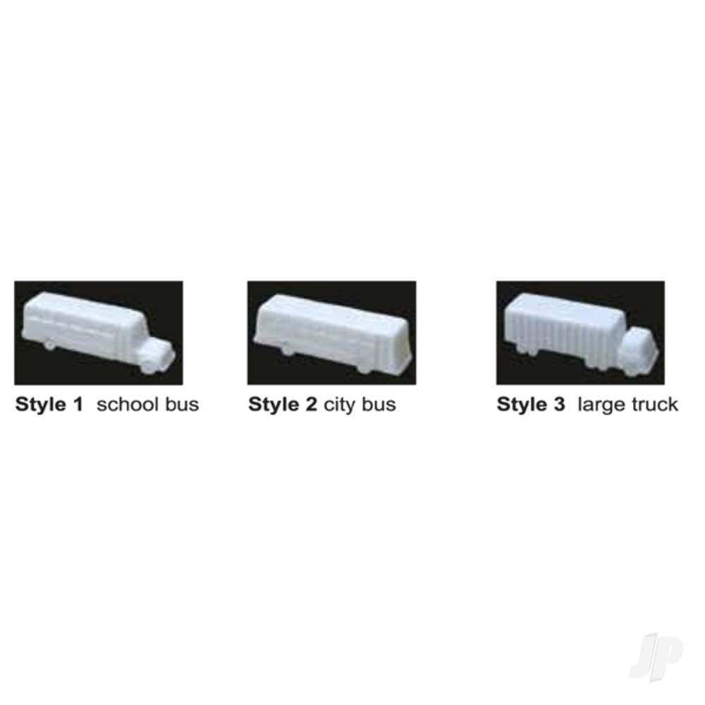 JTT Buses & Truck, 1/8in=1'-0in 1:100, White, (3 per pack) 97007
