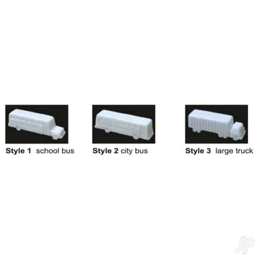 JTT Buses & Truck, 1/8in=1'-0in 1:100, White, (3 per pack) 97007