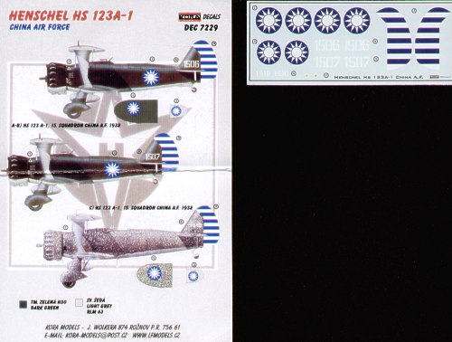 Kora KORD7229 1:72 Henschel Hs-123A-1 Chinese Air Force