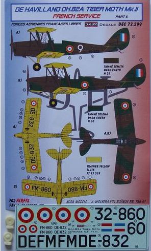Kora KORD72299 1:72 de Havilland DH.82A Tiger Moth French Service