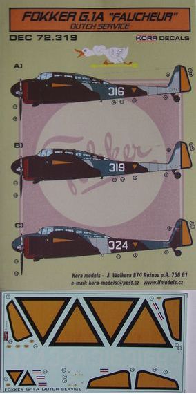 Kora KORD72319 1:72 Fokker G.1A 'Faucheur' Dutch
