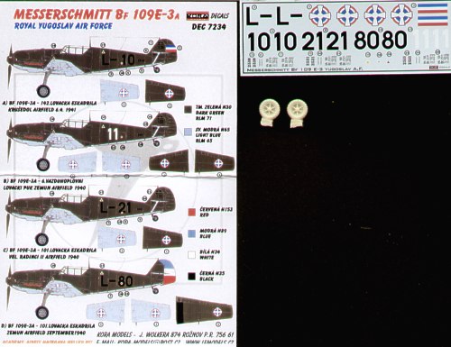 Kora KORD7234 Bf-109E-3a Royal Yugoslav Air Force 3 Options 1:72