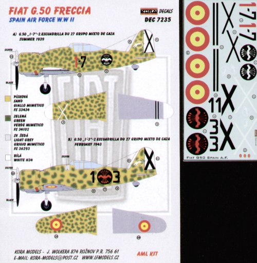 Kora KORD7235 1:72 Fiat G.50 Spanish Air Force WWII