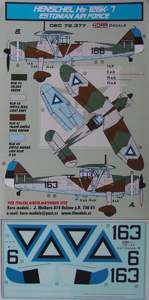 Kora KORD72377 1:72 Henschel Hs-126K-7 Estonian Air Force [Hs-126A-1)