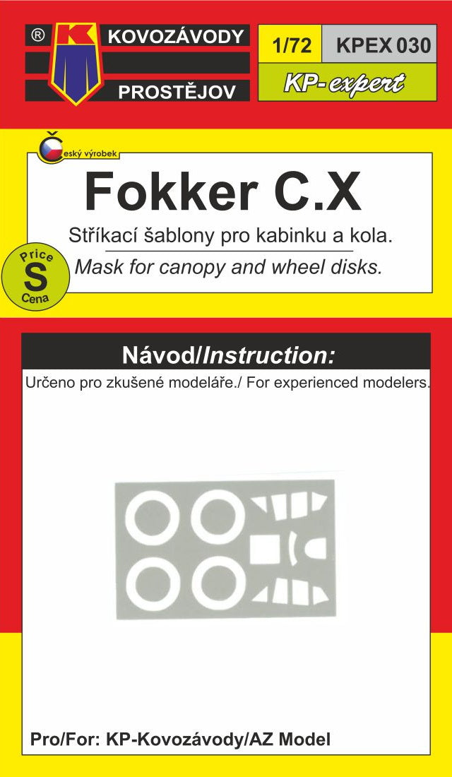 KP KPEX7230 Fokker C.X Wheels & Canopy Paint Masks 1:72