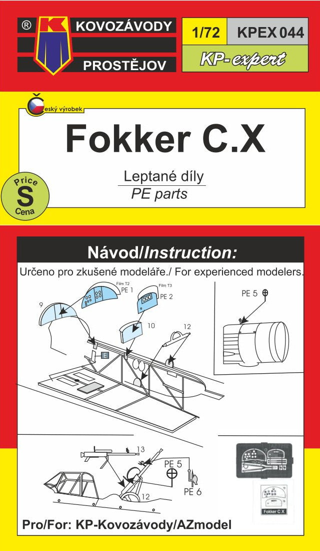 Kovozavody Prostejov KPEX7244 1:72 Fokker C.X photo etched parts