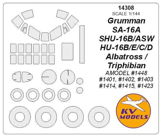 KV Models KV14308 Grumman HU-16 Albatross Canopy & Wheel Masks 1:144