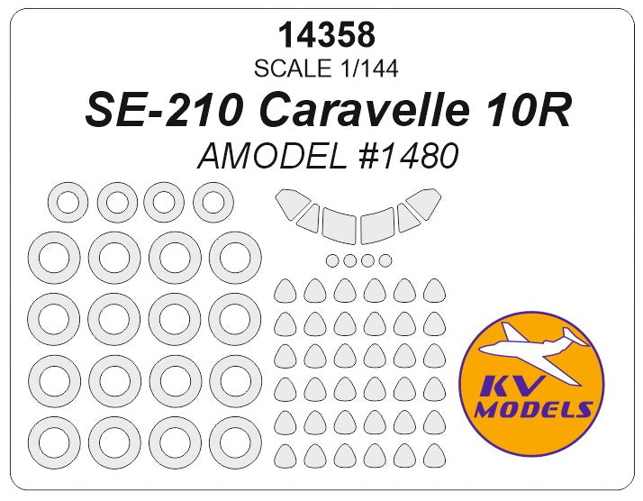 KV Models KV14358 1:144 SE-210 Caravelle 10R wheels and canopy frame paint masks