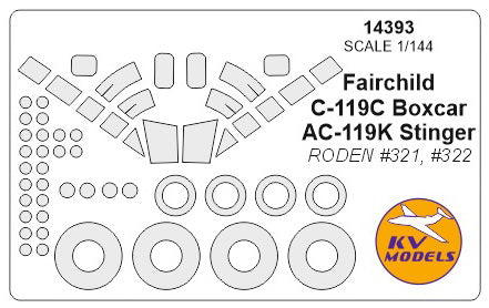 KV Models KV14393 Fairchild C-119/AC-119 Canopy & Wheel Masks 1:144