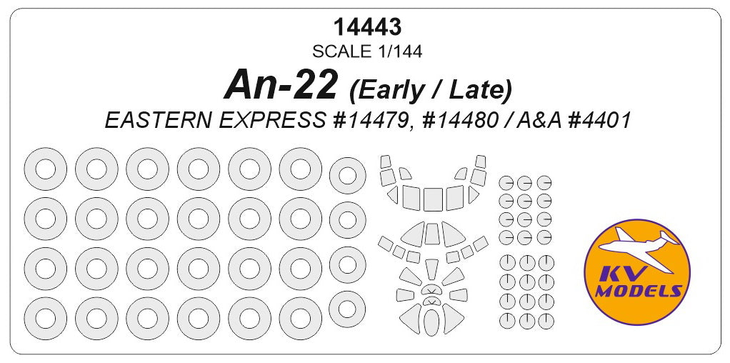 KV Models KV14443 1:144 Antonov An-22 early / late canopy paint masks