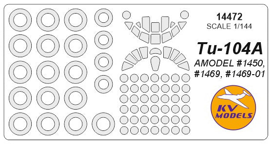 KV Models KV14472 Tupolev Tu-104A Canopy & Wheel Paint Masks 1:144