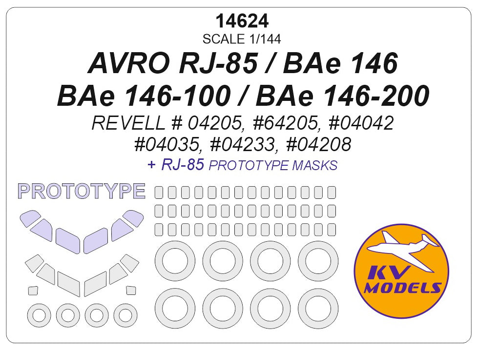 KV Models KV14624 AVRO RJ-85 / BAe 146 Canopy & Wheel Masks 1:144