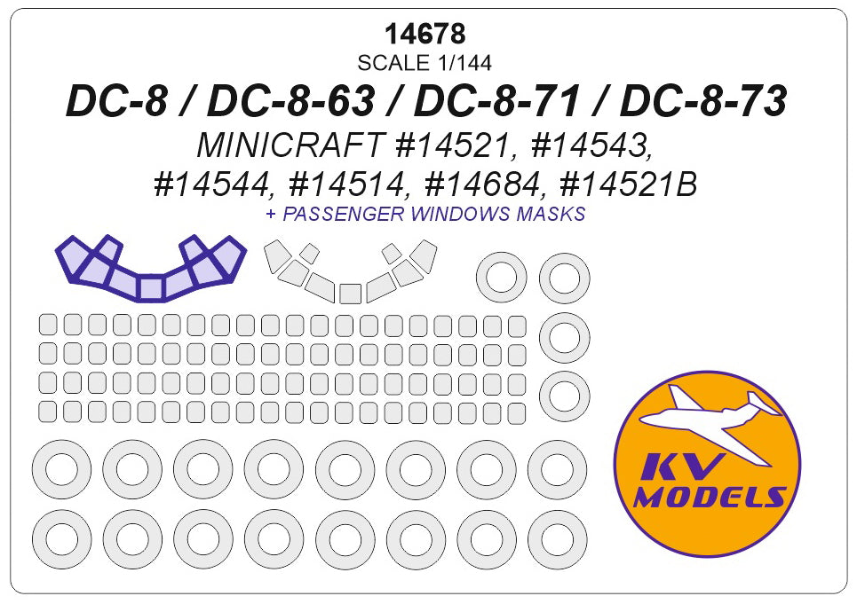 KV Models KV14678 Douglas DC-8 Series Canopy & Wheel Paint Masks 1:144