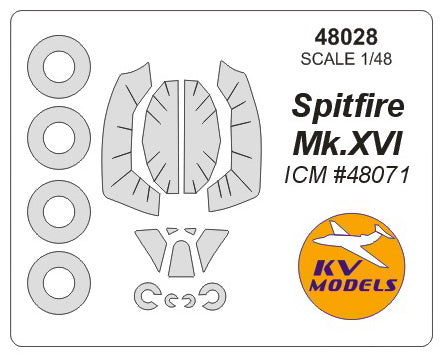 KV Models KV48028 Spitfire Mk.XVI Canopy & Wheel Paint Masks 1:48