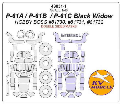 KV Models KV48031-1 Northrop P-61 Black Widow Canopy & Wheel Masks 1:48