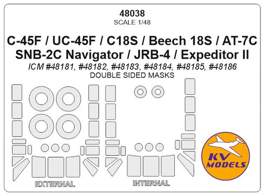 KV Models KV48038 Beechcraft C-45/Beech 18 Canopy & Wheel Masks 1:48