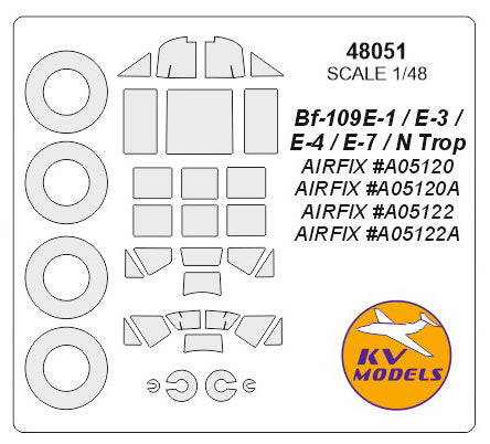 KV Models KV48051 1:48 Messerschmitt Bf-109E wheels and canopy frame paint masks
