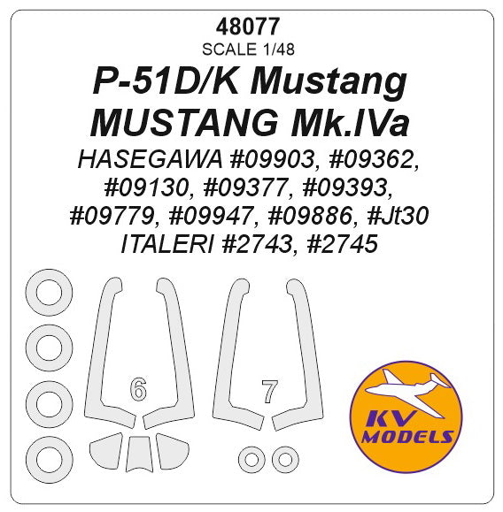 KV Models KV48077 1:48 North-American P-51 wheels and canopy frame paint masks