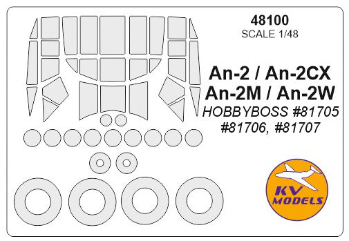 KV Models KV48100 1:48 Antonov An-2 wheels and canopy frame paint masks